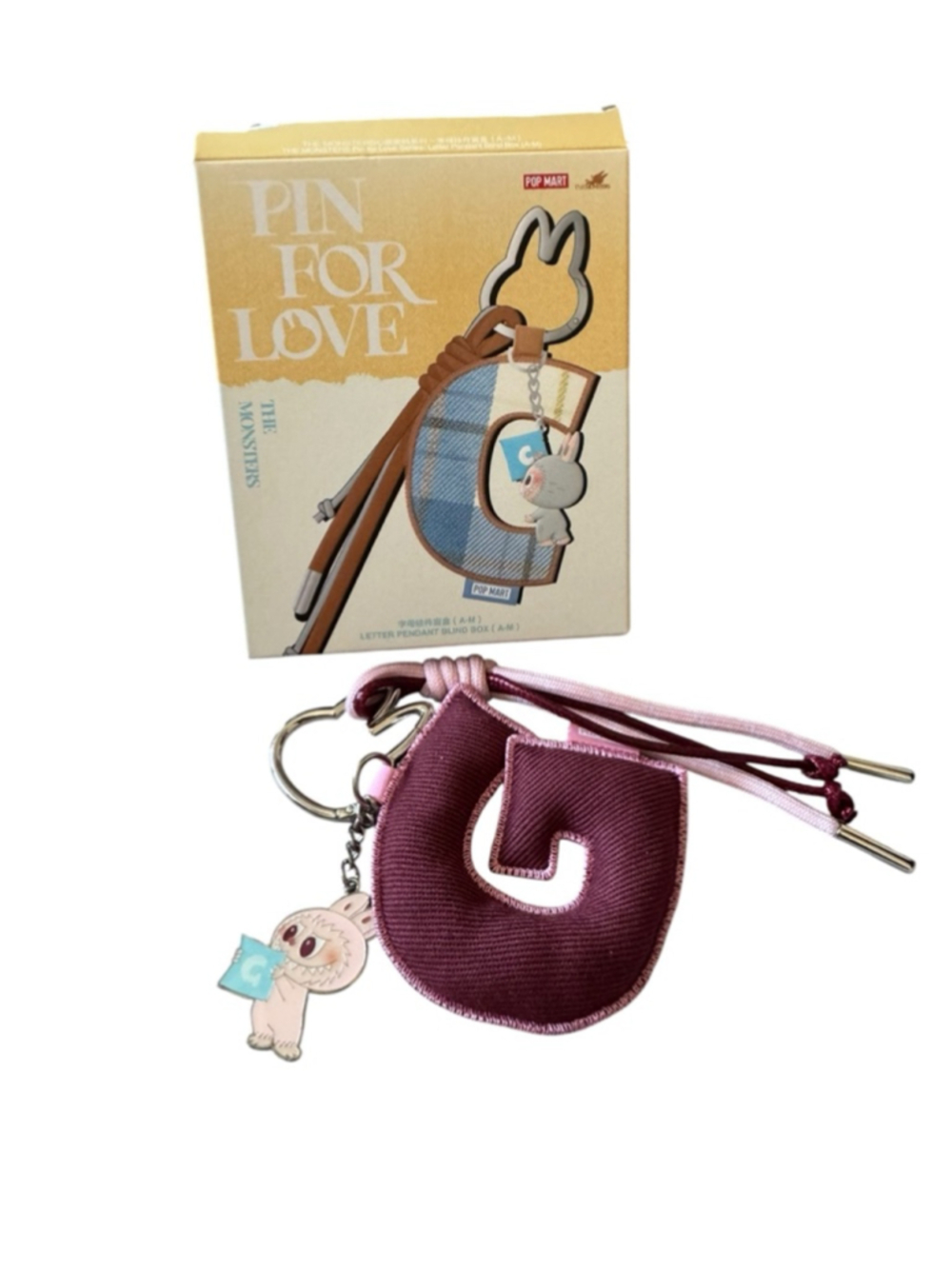 Labubu The Monsters Pin for Love Burgundy Pink Letter G Keychain *CONFIRMED*